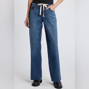 Hidden Jeans Baggy Wide Leg Jeans with Drawstring Waist and Raw Hem